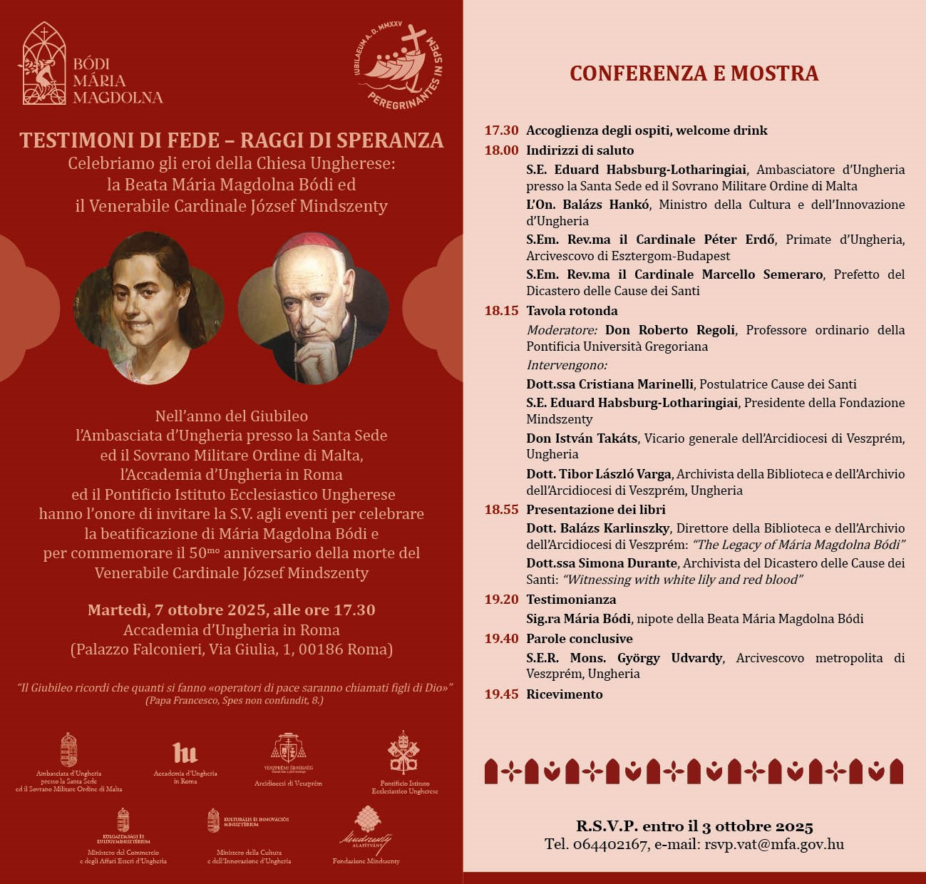 Testimoni di Fede -Raggi di Speranza - evento giubilare dell'Ambasciata d'Ungheria presso la Santa Sede